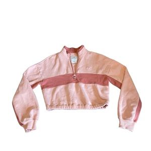 Hollister size xs pink quarter zip up cropper sweatshirt